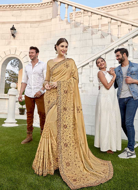 Dial N Fashion Gold  Designer Party Wear Silk Saree
