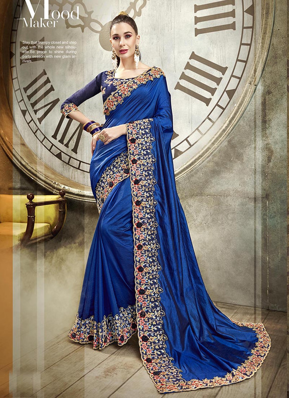 Dial N Fashion Blue  Designer Traditional Wear P*P Vichitra Saree