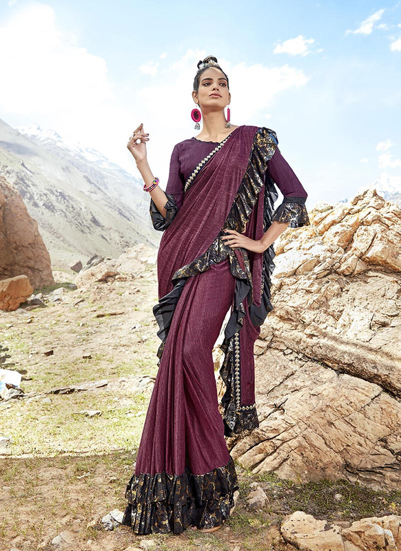 Dial N Fashion Violet  Latest Designer Party Wear Imported Lycra Saree
