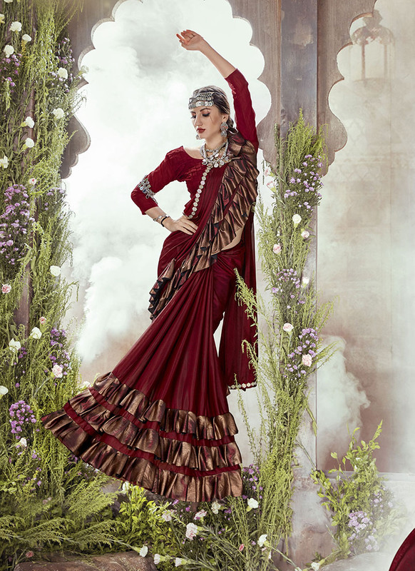 Dial N Fashion Maroon  Latest Designer Party Wear Imported Lycra Saree