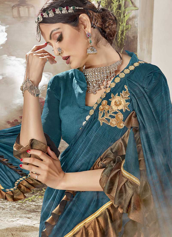 Dial N Fashion Blue  Designer Party Wear Vichitra Silk Saree