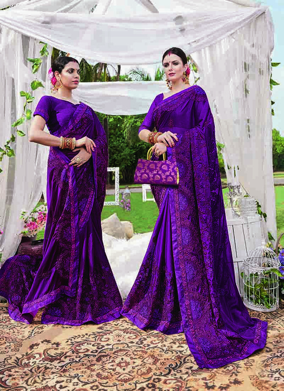 Dial N Fashion Purple  Designer Party Wear Rangoli Silk Saree