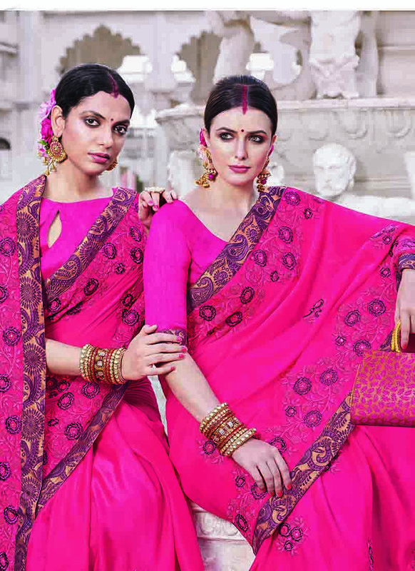 Dial N Fashion Pink  Designer Party Wear Rangoli Silk Saree
