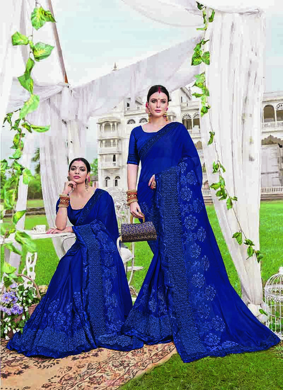 Dial N Fashion Blue  Designer Party Wear Rangoli Silk Saree