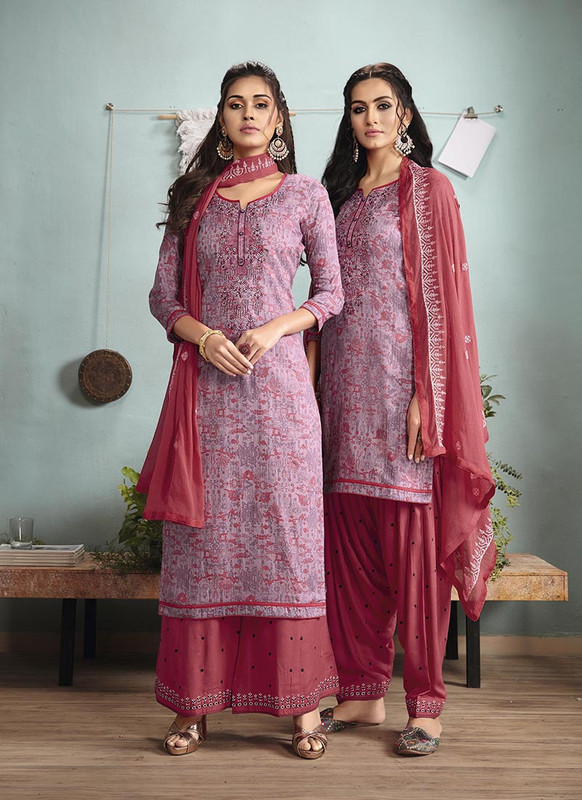 Dial N Fashion Multi  Designer Embroidred Satin Cotton Patiyala Suit