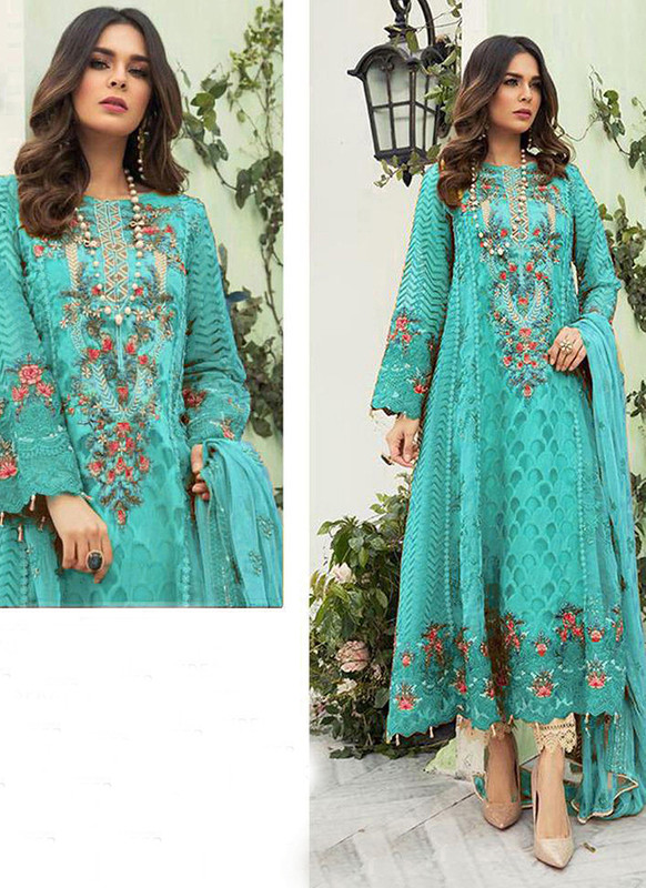Dial N Fashion Sky Blue  Designer Party Wear Fox Georgette Pakistani Style Suit