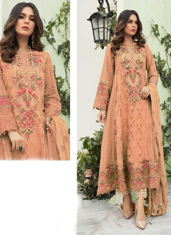 Dial N Fashion Peach  Designer Party Wear Fox Georgette Pakistani Style Suit