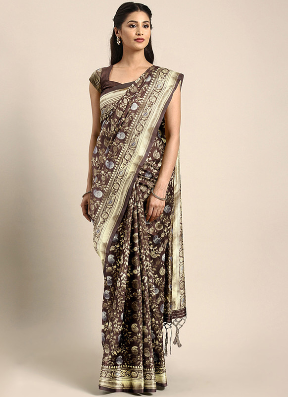 Dial N Fashion Coffee Brown  Designer Classic Party Wear Saree