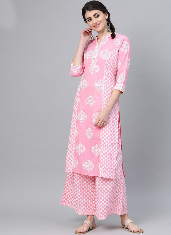 Dial N Fashion Pink  Readymade Casual Wear Kurti With Bottom