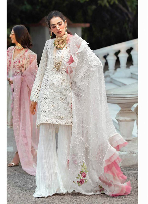 Dial N Fashion White  Designer Cambric Cotton Pakistani Style Sharara Suit