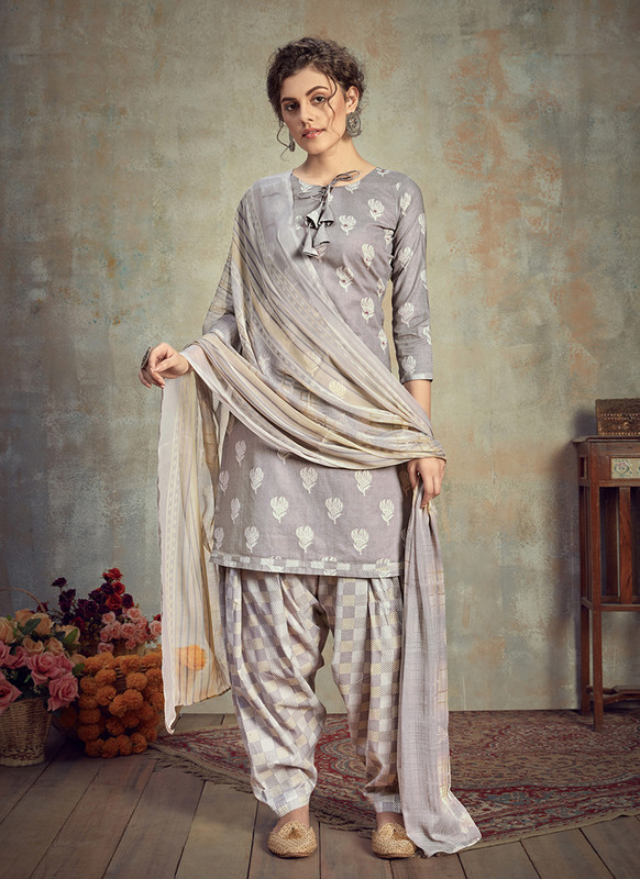 Dial N Fashion Grey  Designer Cotton Fancy Salwar Suit