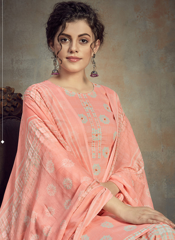 Dial N Fashion Peach  Designer Cotton Fancy Salwar Suit