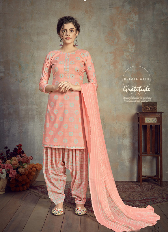 Dial N Fashion Peach  Designer Cotton Fancy Salwar Suit