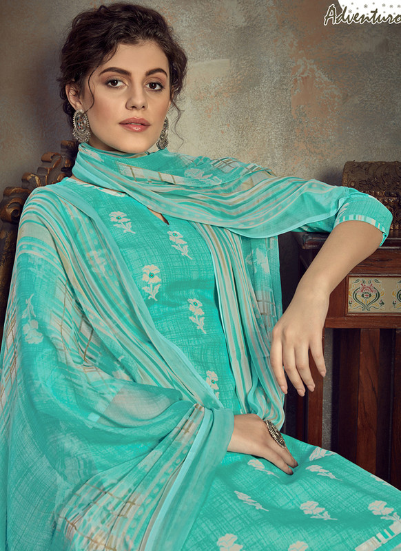 Dial N Fashion Sea green  Designer Cotton Fancy Salwar Suit