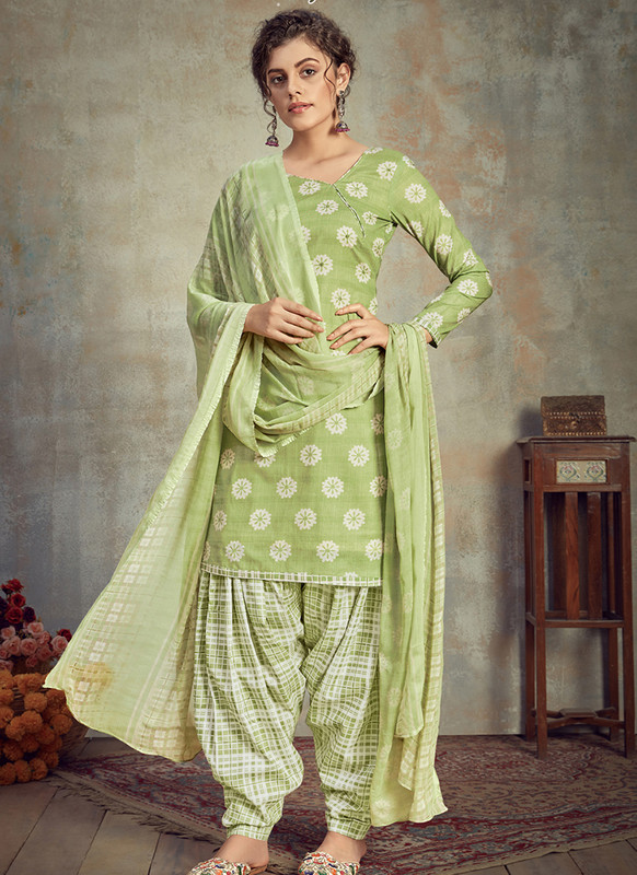 Dial N Fashion Light green  Designer Cotton Fancy Salwar Suit
