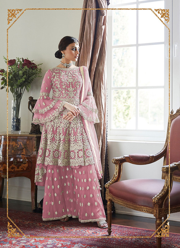 Dial N Fashion Pink  Heavy Designer Soft Net Sharara Style Suit