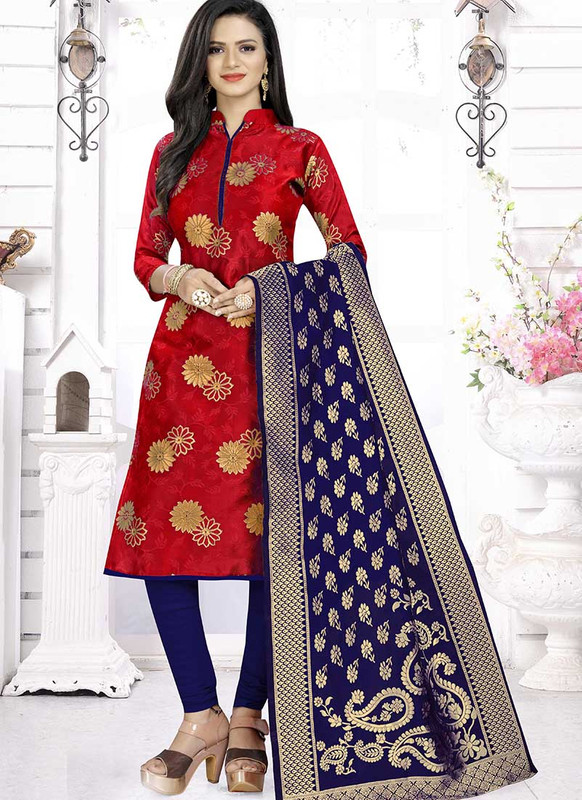 Dial N Fashion Red  Latest Designer Banarasi Silk Salwar Suit
