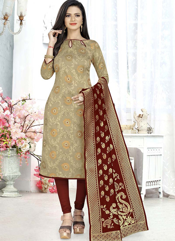Dial N Fashion Beige  Latest Designer Banarasi Silk Salwar Suit