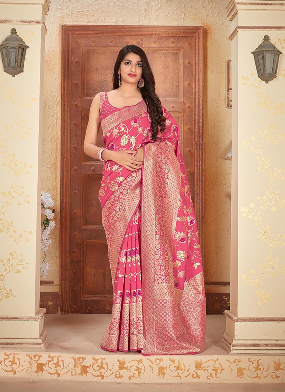 Dial N Fashion Pink  Designer Traditional Wear Banarasi Soft Silk Saree