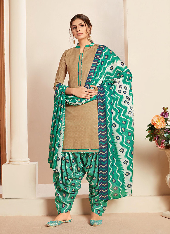 Dial N Fashion Beige  Latest Designer Superior Cotton Printed Patiyala Suit