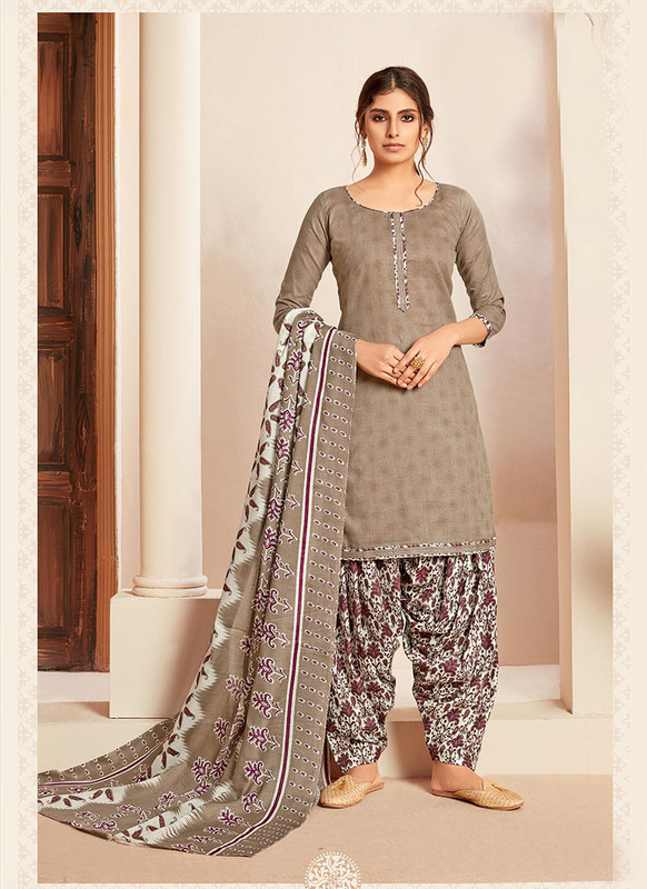 Dial N Fashion Beige  Latest Designer Superior Cotton Printed Patiyala Suit