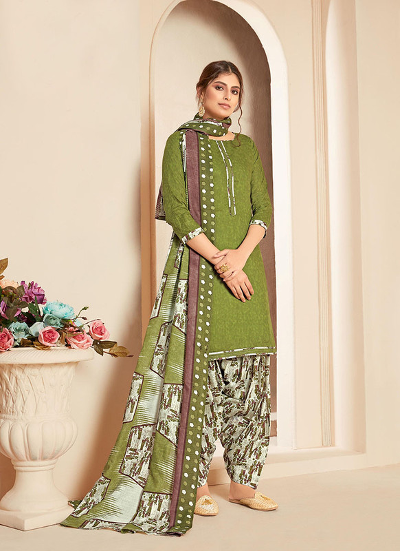 Dial N Fashion Green  Latest Designer Superior Cotton Printed Patiyala Suit