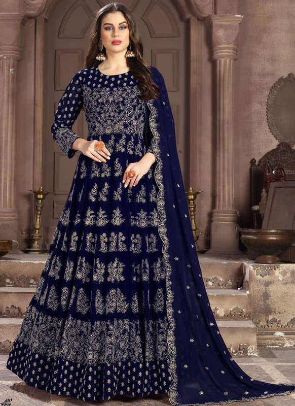 Aanaya Blue Georgette Party Wear Embroidered Work Anarkali Salwar Suit