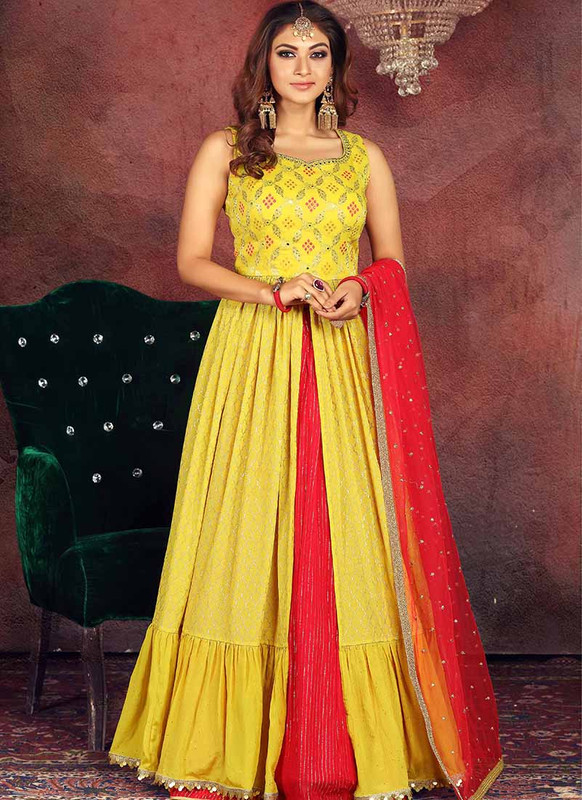 Dial N Fashion Yellow  Heavy Designer Traditional Wear Readymade Suit