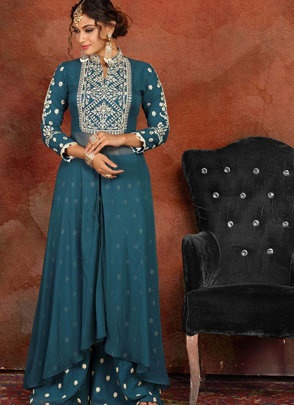 Dial N Fashion Blue  Heavy Designer Traditional Wear Readymade Suit