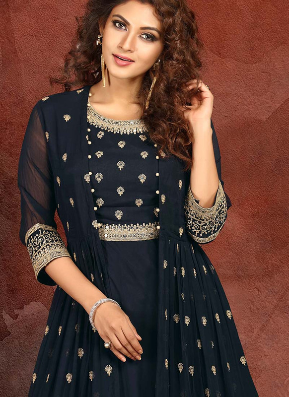 Dial N Fashion Navy Blue  Heavy Designer Traditional Wear Readymade Suit