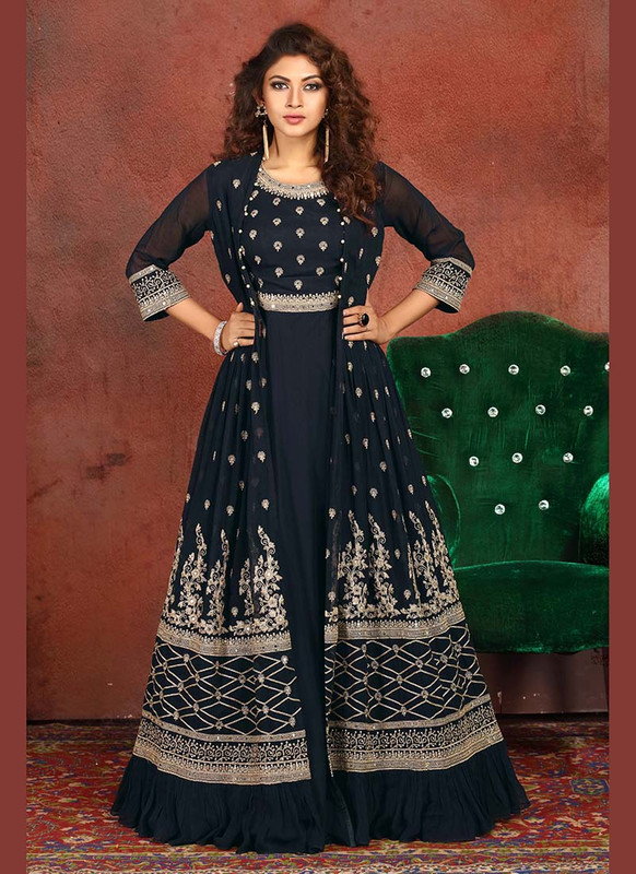Dial N Fashion Navy Blue  Heavy Designer Traditional Wear Readymade Suit