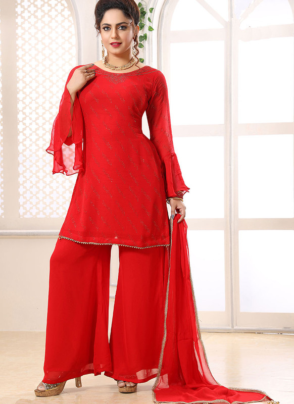 Dial N Fashion Red  Heavy Designer Readymade Salwar Suits