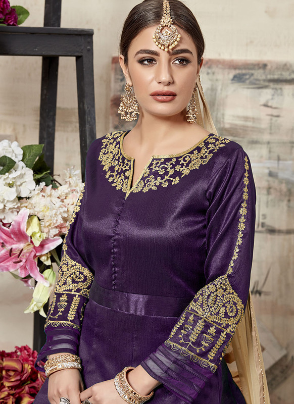 Dial N Fashion Purple  Designer Party Wear Silk Aanarkali Suits