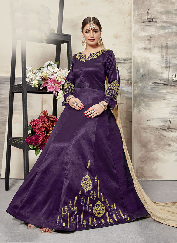 Dial N Fashion Purple  Designer Party Wear Silk Aanarkali Suits