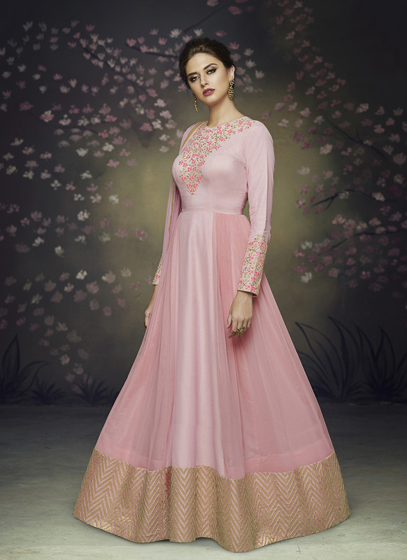 Dial N Fashion Pink  Designer Party Wear Satin Silk Aanarkali Suits
