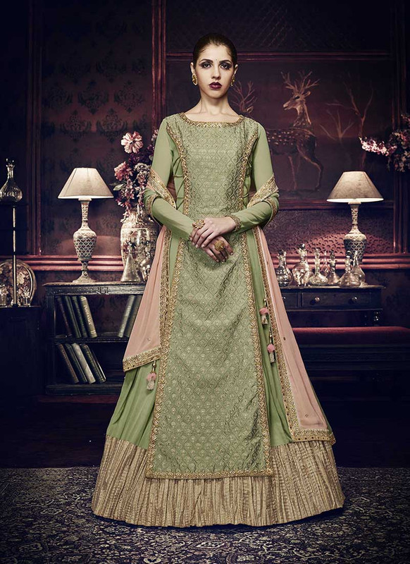 Dial N Fashion Pista Green  Heavy Designer Traditional Wear Suits