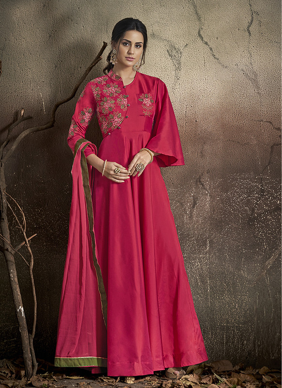 Dial N Fashion Rani Pink  Designer Party Wear Readymade Soft Tapeta Silk Gown