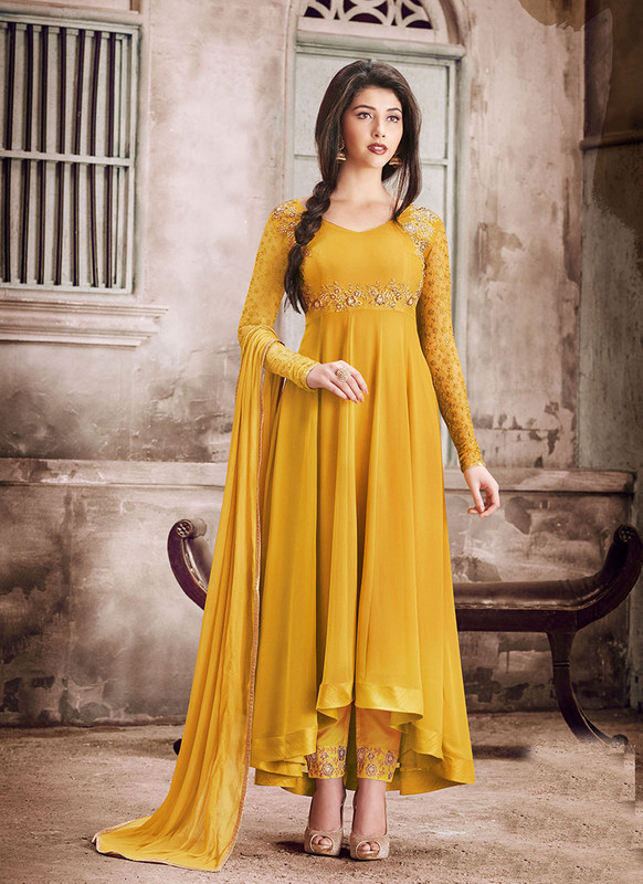 Dial N Fashion Yellow  Heavy Designer Faux Georgette Party Wear Suits