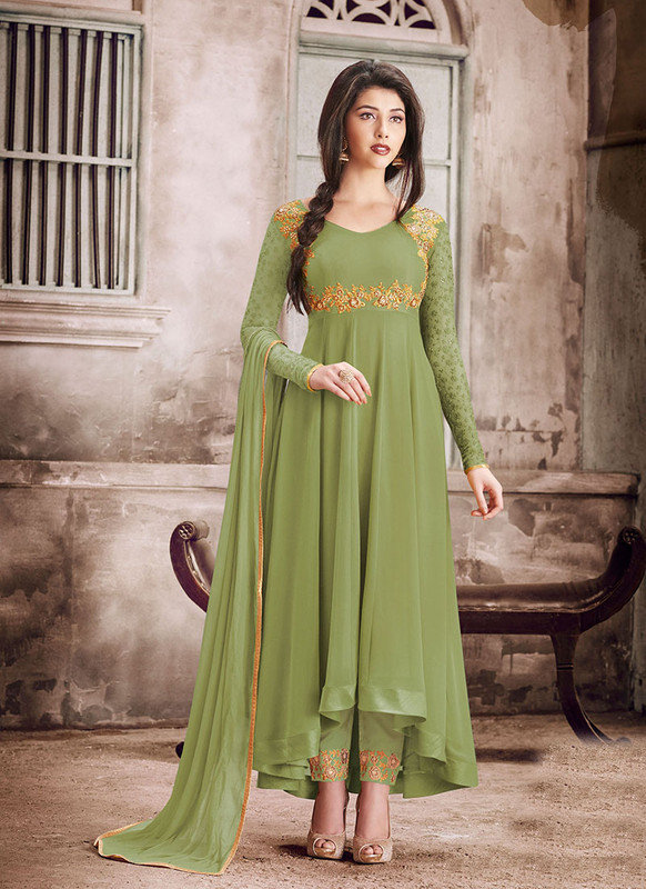 Dial N Fashion Green  Heavy Designer Faux Georgette Party Wear Suits