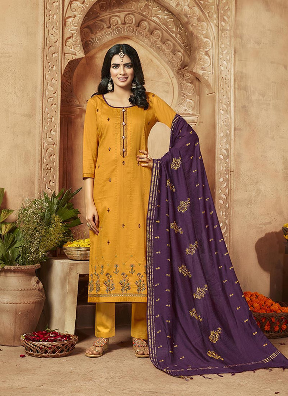 Dial N Fashion Yellow  Designer Jam Silk Cotton Party Wear Salwar Suit
