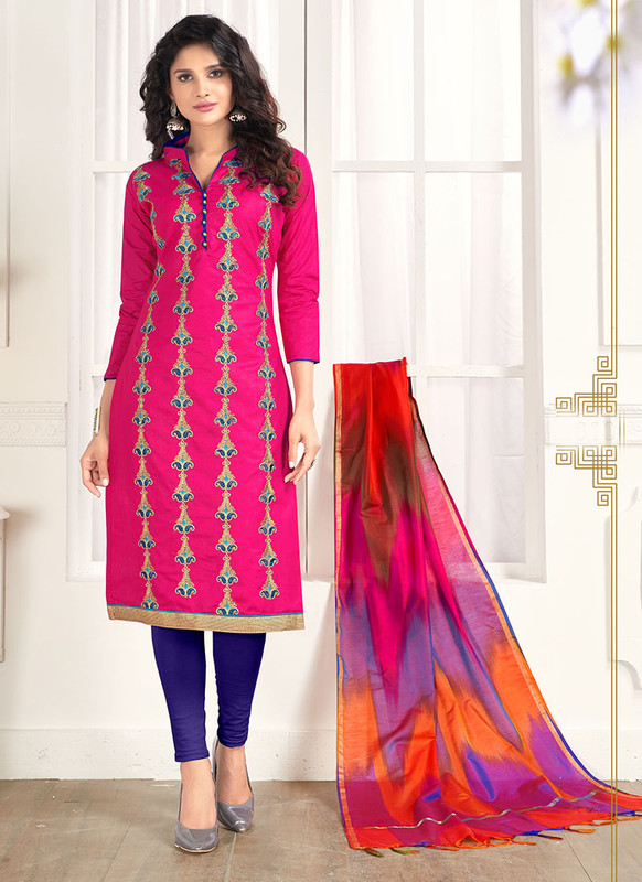 Dial N Fashion Rani Pink  Designer Embroidered Cotton Salwar Suit