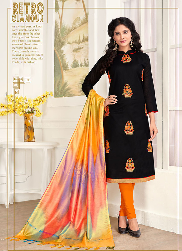 Dial N Fashion Black  Designer Embroidered Cotton Salwar Suit