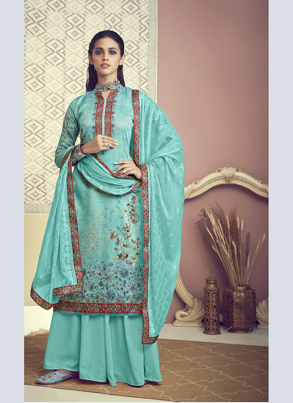 Dial N Fashion Sky Blue  Designer Digital print Cotton Salwar Suit