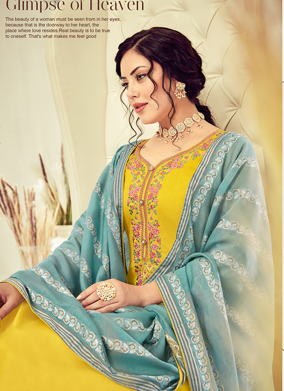 Dial N Fashion Lemon Yellow  Designer Embroidered Cotton Salwar Suit
