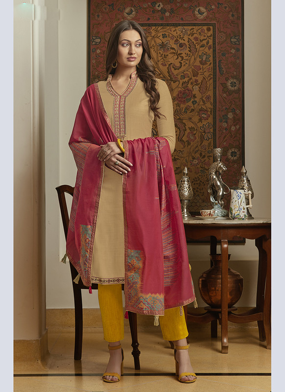 Dial N Fashion Beige  Designer Embroidered  Salwar Suit