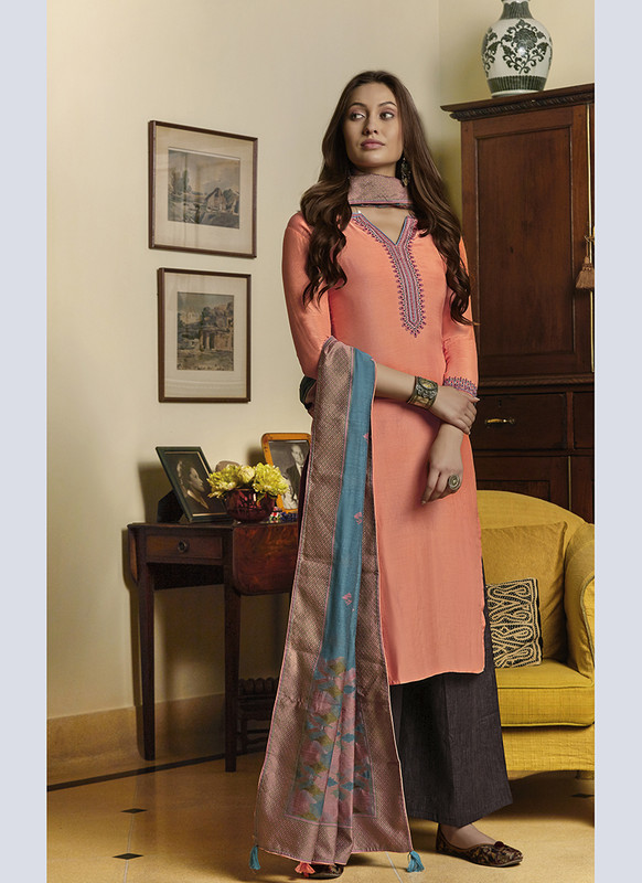 Dial N Fashion Peach  Designer Embroidered  Salwar Suit