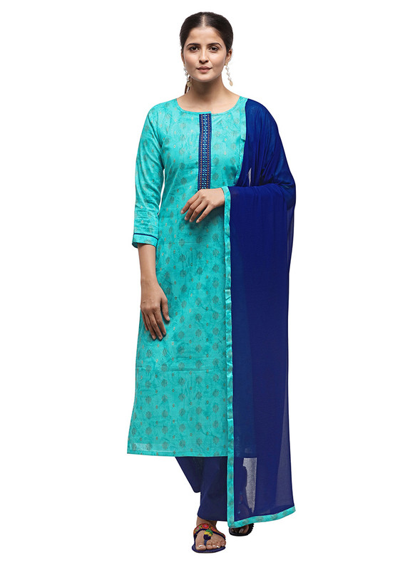Dial N Fashion Sky Blue  Designer Casual Wear Cotton Salwar Suit