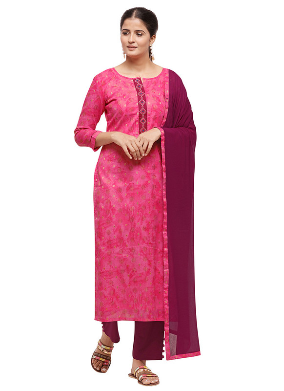 Dial N Fashion Pink  Designer Casual Wear Cotton Salwar Suit