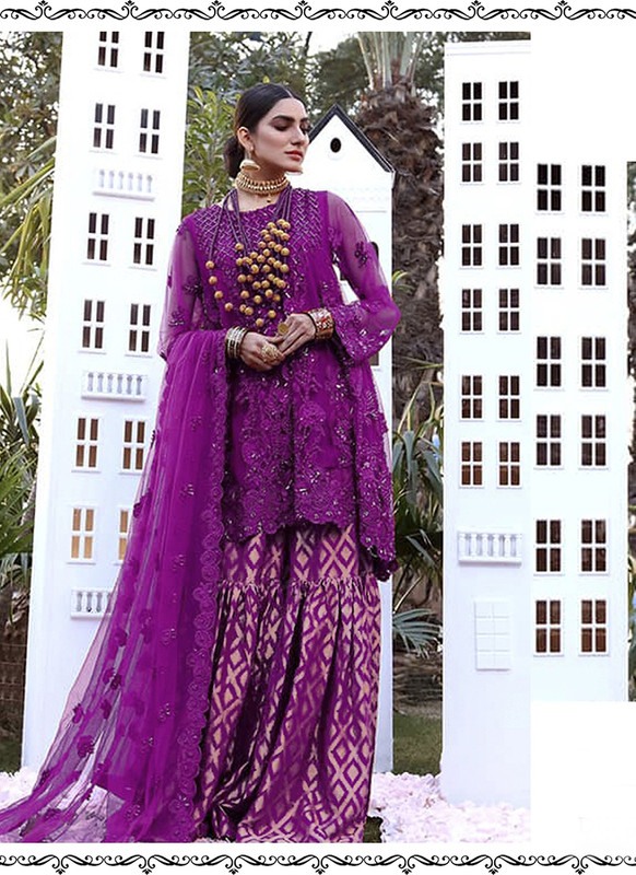 Dial N Fashion Purple  Heavy Designer Party Wear Butterfly Net  Sharara Suit