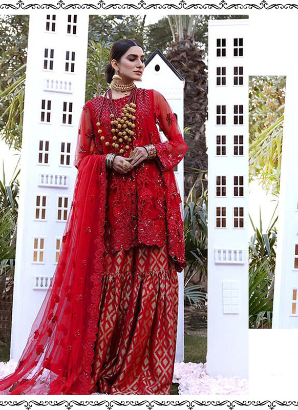 Dial N Fashion Red  Heavy Designer Party Wear Butterfly Net  Sharara Suit